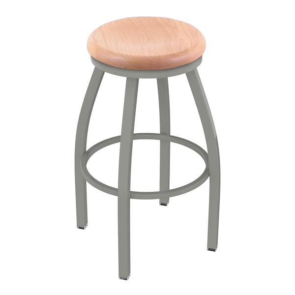 25" Swivel Counter Stool, Nickel Finish, Nat Oak Seat